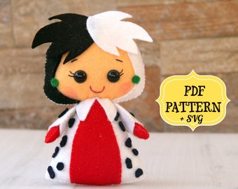 Cruella Felt Doll Pattern, Villain Mobile, Easy Sewing (PDF Pattern)