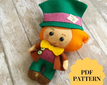 Felt Mad Hatter Doll Pattern, Easy Sew Pocket Toy (PDF Pattern)