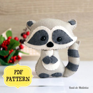 Raccoon PDF pattern-Woodland animals toy-DIY-SVG pattern-Nursery decor-Baby's mobile toy-Felt Raccoon toy-Kids present-Felt ornament raccoon