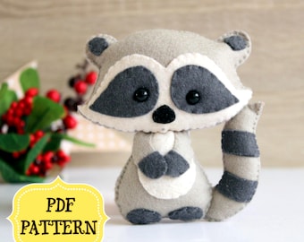 Raccoon PDF pattern-Woodland animals toy-DIY-SVG pattern-Nursery decor-Baby's mobile toy-Felt Raccoon toy-Kids present-Felt ornament raccoon