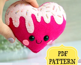 Patrón de adorno de corazón de fieltro, regalo kawaii para San Valentín (patrón en PDF)