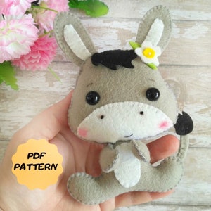 Felt donkey pattern PDF tutorial Donkey sewing tutorial Farm animal donkey felt ornament Baby crib mobile Felt animal pattern Nursery decor
