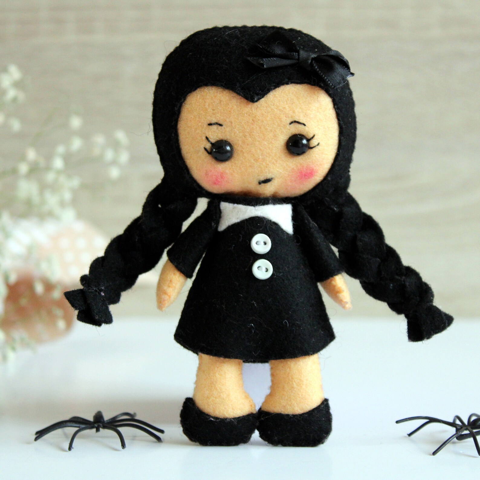 Wednesday Addams Doll Felt Wednesday Pattern Gothic Doll Cute Creepy Doll Felt Pocket Doll