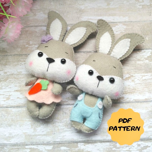 Felt bunny pattern Woodland stuffed animal pattern Easy sewing tutorial PDF bunny ornament Felt rabbit pattern Felt mobile Rabbit pattern
