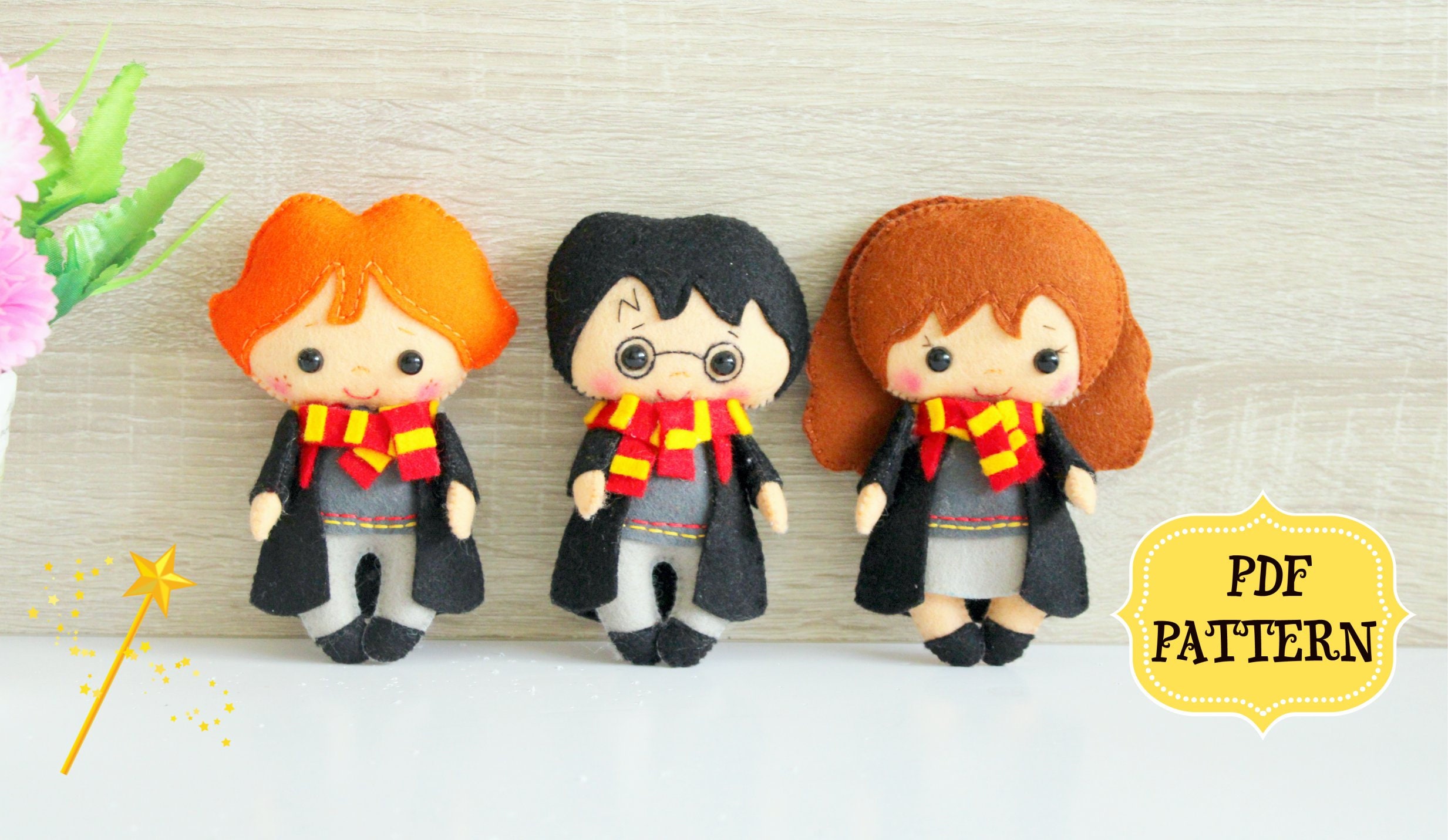 Printable Felt Patterns Magic.pdf PDF Tutorial to Make Felt Wizard, Felt Witch Caracter, Easy Sewing Felt ...