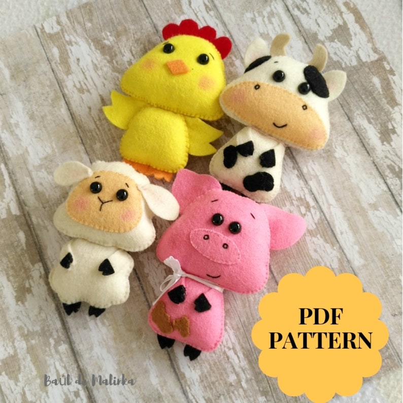 Pdf pattern Felt farm animal Set of 4 animals tutorial DIY Etsy