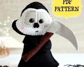 Ghost Grim Reaper Felt Ornament Pattern, DIY Spooky Decor (PDF Pattern)