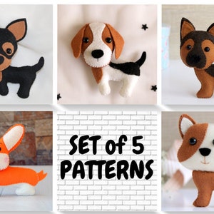 Dog felt pattern, Set of dogs Corgi, Beagle, Chihuahua, German Shepherd, Bulldog, Felt animal ornament, Felt breed dog, Easy sewing PDF