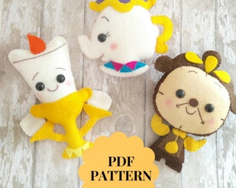 Beauty and the Beast Felt Doll Pattern, Lumiere, Mrs Potts, Cogsworth (PDF Pattern)