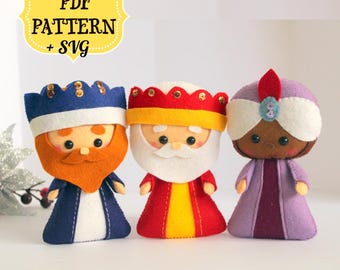 Felt Nativity scene pattern, Three kings PDF pattern, Felt Melchior, Caspar and Balthazar, The Wise Men, Christmas nativity set felt pattern