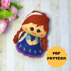 Princess Frozen pattern Felt princess doll pattern PDF doll pattern Doll princess pattern Princess nursery decor Baby felt princess mobile