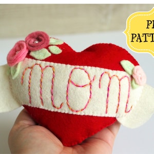 Mother&#39;s day pattern Felt heart pattern Felt heart ornament DIY gift for MOM pattern Mothers day gift Gift for women Easy tutorial felt gift