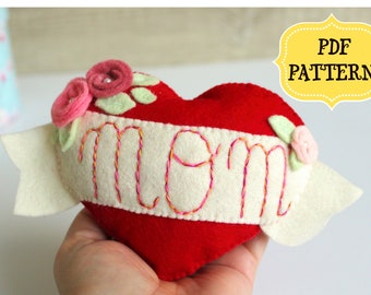 Felt Heart Ornament Pattern, DIY Mother's Day Gift (PDF Pattern)