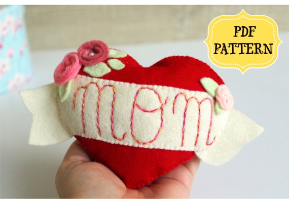 Felt Heart Ornament Pattern, DIY Mother's Day Gift (PDF Pattern)