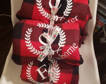 Personalized Buffalo Plaid, Fleece Blankets, Buffalo Plaid Throws, Red and Black, Checkered, Monogrammed