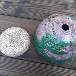 Pflanzgefäß Blumentopf Keramik Wand Deko Orchideen Hängetopf Meerjungfrau türkis antik grün silber Raku 21cm Bild 4