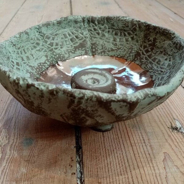 Incense Bowl Incense Stick Holder Incense Cone Smoking Bowl Turquoise Witch's Cauldron Wicca Rough Nights Smudge Refractory Ceramic Raku Copper