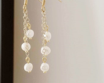 Boucles d'oreille mariée perles de culture peu pendantes Anouk, bijoux mariée perles