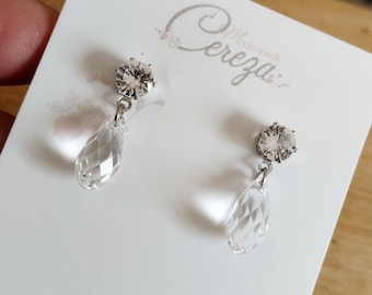 Boucles d'oreille mariée cristal Swarovski poire et strass zircon serti peu pendantes Jade, bijoux mariée