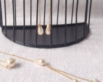 Collier dos mariée perle poire et petites perles nacrées, argent ou or pour robe de mariée dos nu, bijou de dos perle