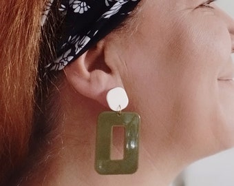 Boucles d'oreille pendantes vert kaki tendance XL très légères