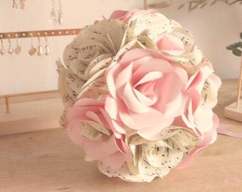 Bouquet de mariée papier partition de musique rose ivoire "Jeannette", bouquet de mariee original,bouquet origami,decoration mariage