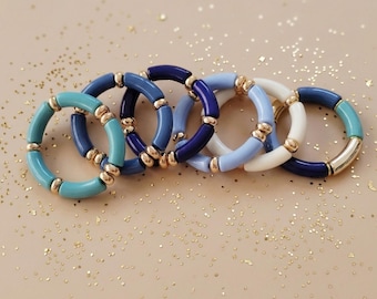 Bracciali bangle elastici in resina blu, verde e oro, bracciale alla moda, regalo per la migliore amica