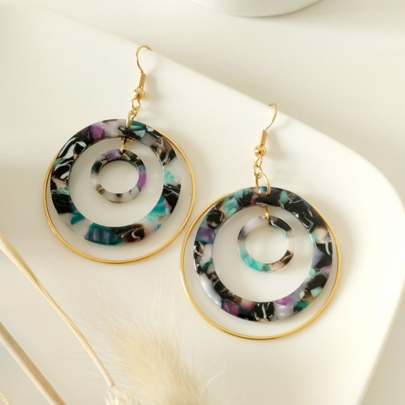 Boucles d'oreille multicolores et doré cadeau pour elle bijou créateur image 1