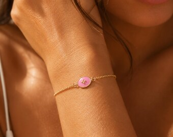 Elegante roségouden emaille kettingarmband - Valentijnsdag/Kerstcadeau-idee, fijne sieraden, minimalistische sieraden, cadeau voor beste vriend