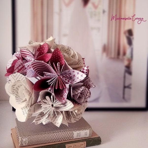Bouquet de mariée origami original rouge blanc "Crazy Love",bouquet papier,bouquet original,mariage ecofriendly,deco mariage originale