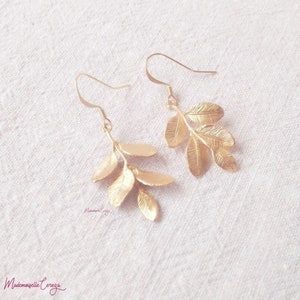 Thaïs country wedding leaf bridal earrings in gold or silver, refined natural bridal jewelry