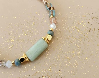 Naszyjnik z naturalnym awenturynem | Naszyjnik choker | Biżuteria w stylu boho chic | Naszyjnik z kamieniami szlachetnymi | Pomysł na prezent