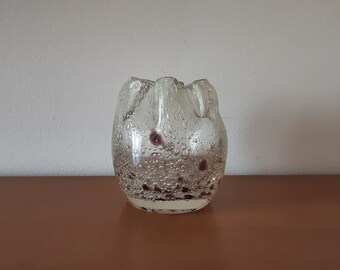 Skrdlovice Milena Veliskova 5113 -- very uncommon bubbly art glass vase with purple blobs -- Czech art glass