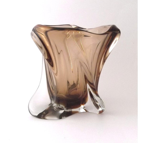 RESERVED Skrdlovice Bohuslav Beranek 1950s -- massive sculptural brown glass vase -- Czech art glass