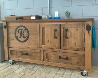 Outdoor Rustic Wooden Cooler Bar Serving Or Console Table Etsy