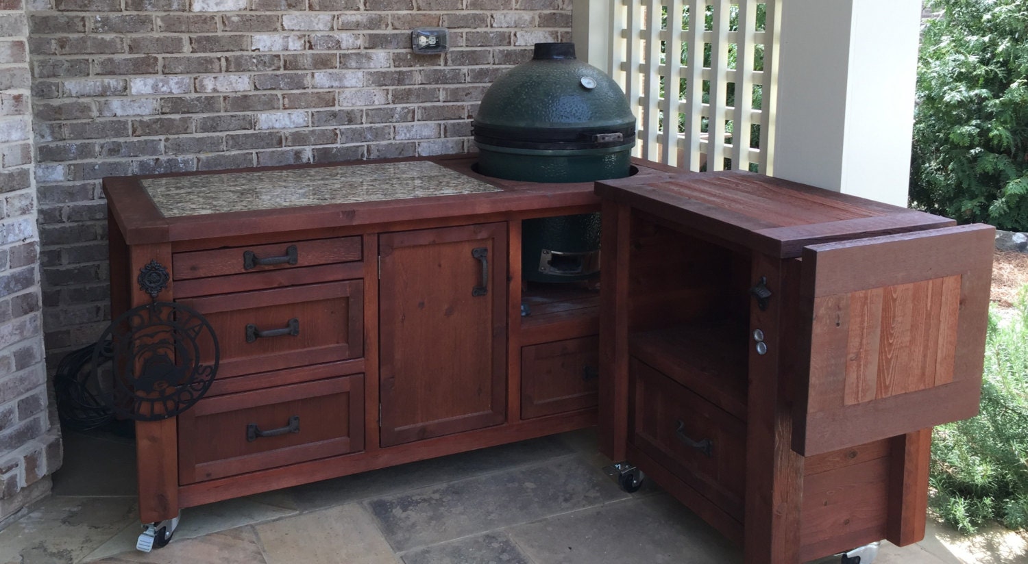 Cedar Grill Cart: Outdoor Kitchen Cabinet for Kamado Joe & Big