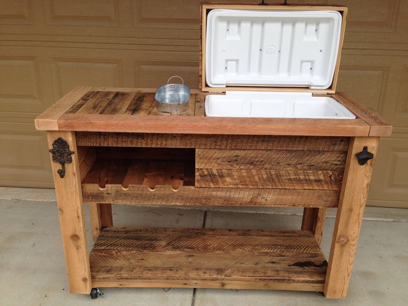 FREE SHIPPING Reclaimed Wood Bar Cart OR Cedar Cooler Cabinet for Indoor or Outdoor Living Patio, Porch, Pool or Man Caves image 4