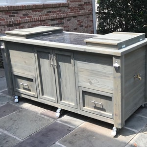 FREE SHIPPING   Double Cooler Cabinet and Double Cooler Tables with Upgrade Options including Granite Inlay, Drawers & Storage Cabinets