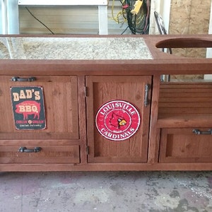 Grill Table & Cabinets w/ Yeti Cooler Drawer - Custom Built for Big Green Egg, Kamado Joe, Primo, Vision, Built-in Gas Grills