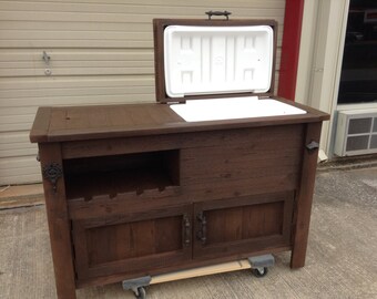Rustic Wooden Cooler Bar: Outdoor Console Table Wine Storage
