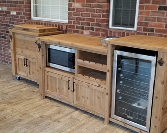 Mini Fridge Beverage Bar or Bar Cart for Outdoor or Indoor Living