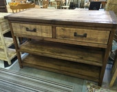 Reclaimed or Barn Wood Island with Stool Storage or Customized as Console Table, Buffet, Sideboard, Farmhouse Table
