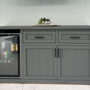 Outdoor Beverage Bar with Mini-Fridge, Weatherproof Patio Serving Station, Bespoke Outdoor Furniture & Storage Cabinet, Fast Shipping