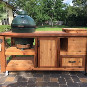 Custom Grill Table or Grill Cart for Big Green Egg, Kamado Joe, Primo or add a Gas Grill drop-in & Mini Fridge for an Outdoor Kitchen