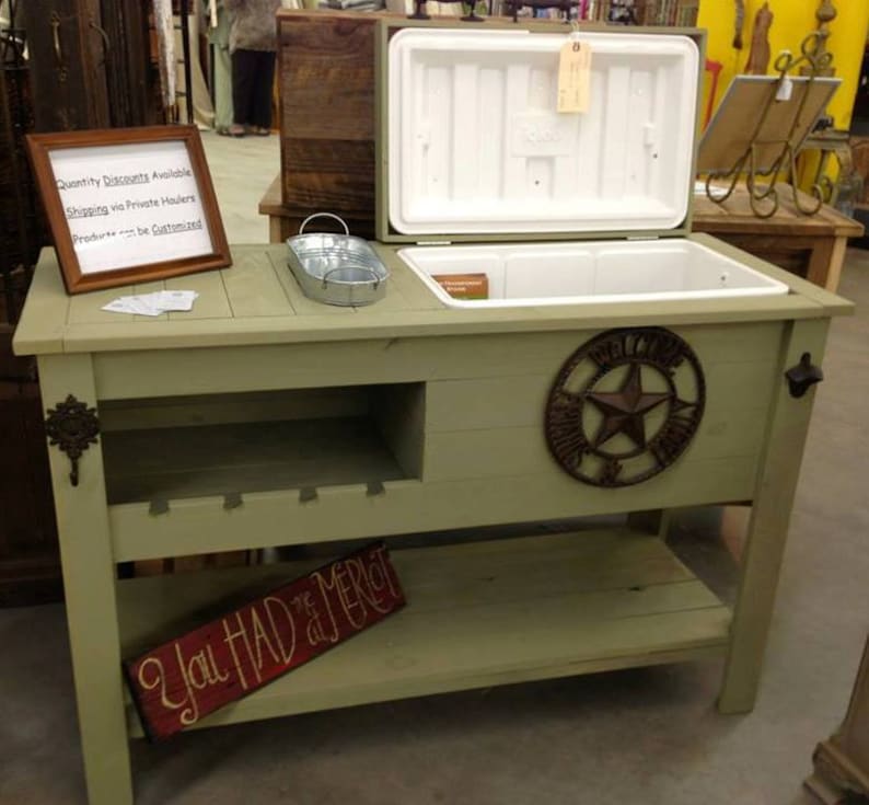 Rustic Wooden Cooler Table Bar Cart Wine Bar with Mini Etsy