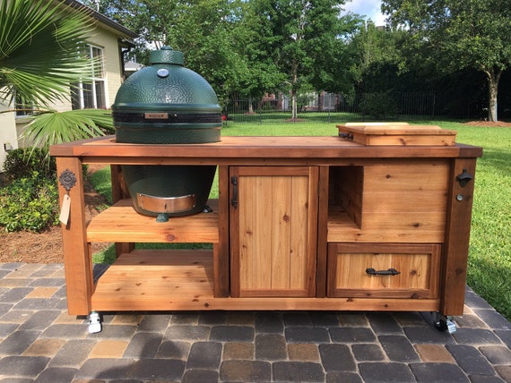 Cedar Grill Cart: Outdoor Kitchen Cabinet for Kamado Joe & Big
