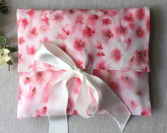 Silk Lingerie Bag / Pretty Pink Bridal Garment Bag / Unique Bridesmaids Gift / Silk Pochette / Underwear Pouch / Waterlilies Flower Print