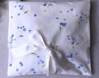 Forget Me Not / Bridal Lingerie Bag / White Garment Cover / Travel Gift For Her / Something Blue Gift / Cotton Pyjama Case