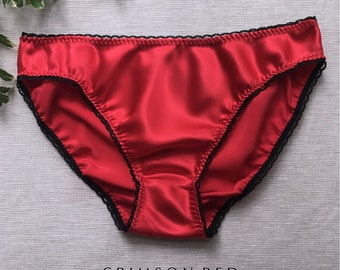 Red Satin Panties / Womens Silk Pantie / Red Valentines Knicker / Black & Red Sexy Lingerie / Tomato girl summer / Pure Silk Brief