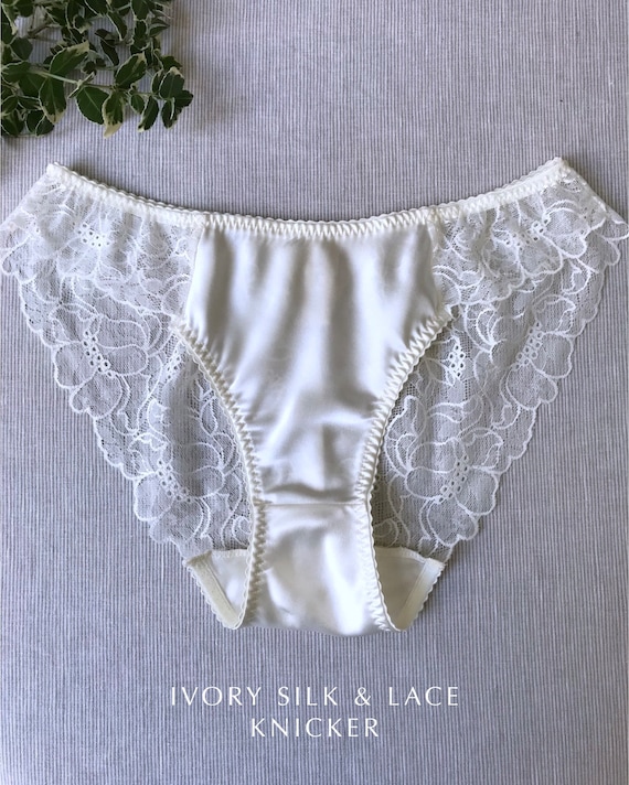 Bridal Silk Panties / Ivory Satin Knickers / White Lace Underwear / Sheer  Women's Pantie / No VPL Briefs / Hipster Briefs / Wedding Knickers 